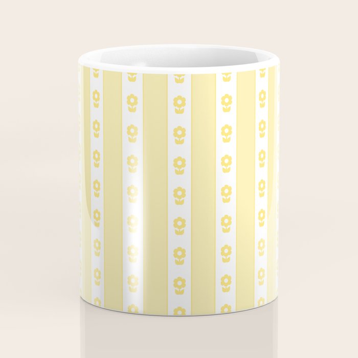 Cottage Stripes and Flowers in Yellow and White Coffee Mug Gallery Image 4