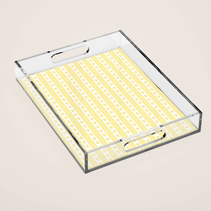 Cottage Stripes and Flowers in Yellow and White Acrylic Tray Gallery Image 1