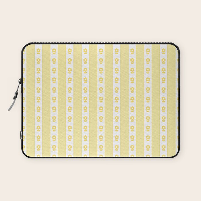 Cottage Stripes and Flowers in Yellow and White Laptop Sleeve Gallery Image 1