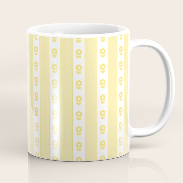 Cottage Stripes and Flowers in Yellow and White Coffee Mug Gallery Image 1