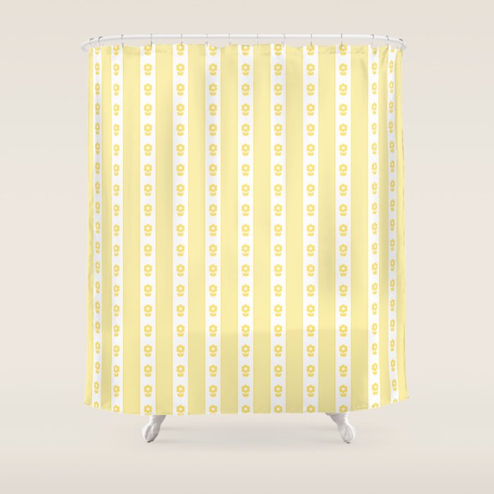Cottage Stripes and Flowers in Yellow and White Shower Curtain Gallery Image 1