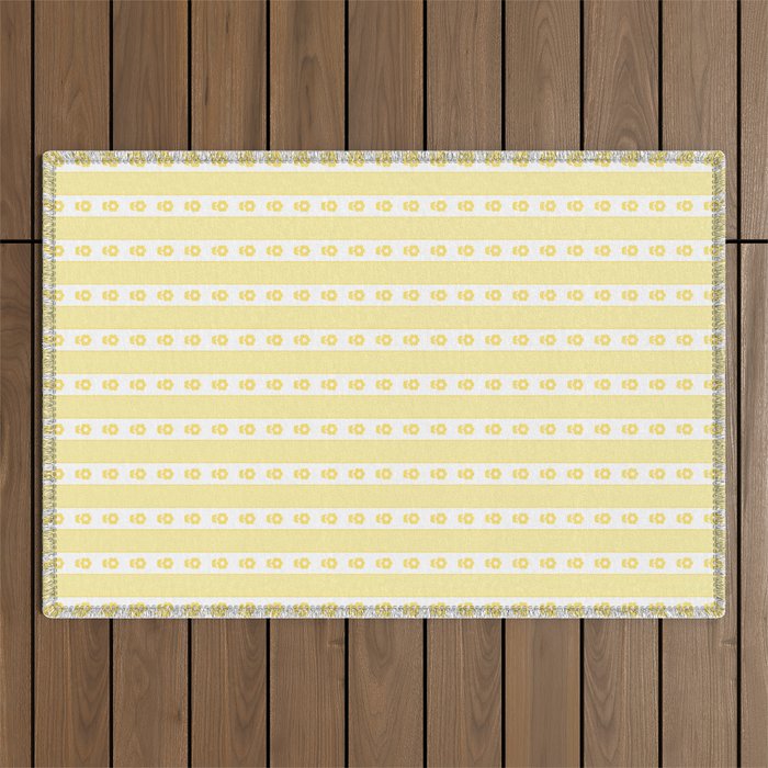 Cottage Stripes and Flowers in Yellow and White Outdoor Rug Gallery Image 1