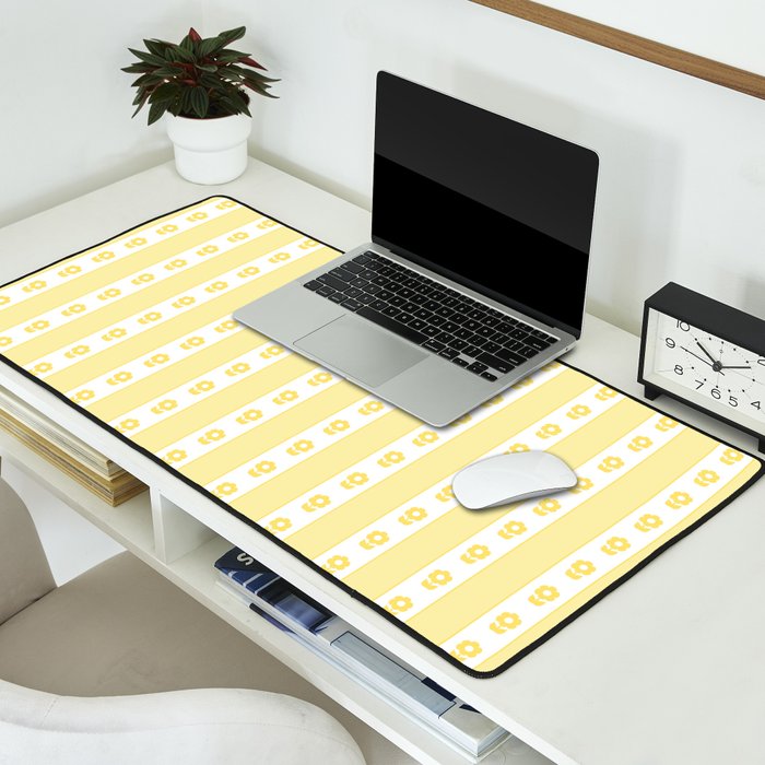 Cottage Stripes and Flowers in Yellow and White Desk Mat Gallery Image 2