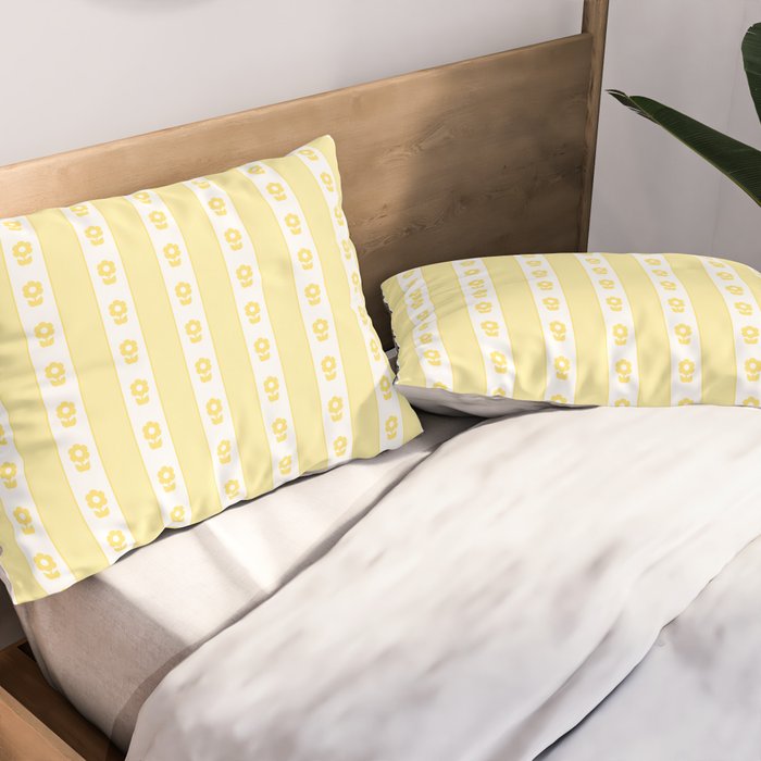 Cottage Stripes and Flowers in Yellow and White Pillow Sham Gallery Image 2