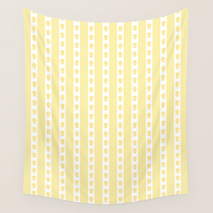 Cottage Stripes and Flowers in Yellow and White Wall Tapestry Gallery Image 4