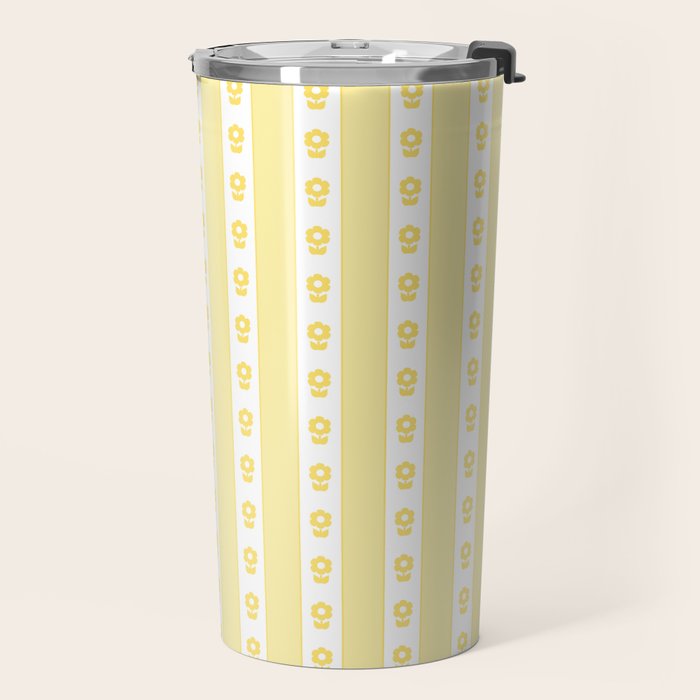 Cottage Stripes and Flowers in Yellow and White Travel Mug Gallery Image 2