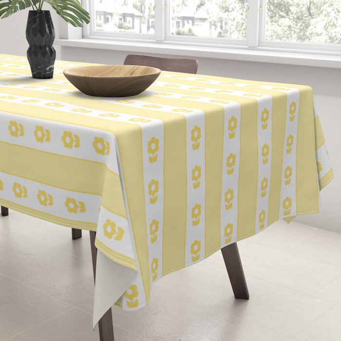 Cottage Stripes and Flowers in Yellow and White Tablecloth Gallery Image 3