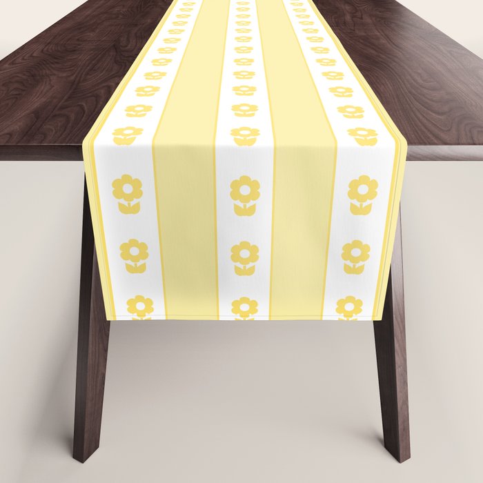 Cottage Stripes and Flowers in Yellow and White Table Runner Gallery Image 1