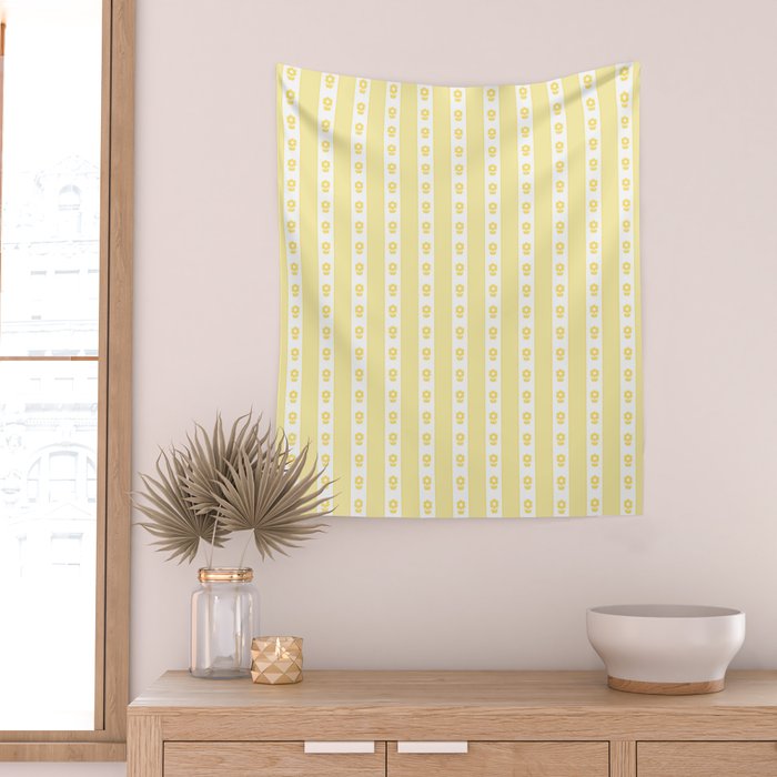 Cottage Stripes and Flowers in Yellow and White Wall Tapestry Gallery Image 2