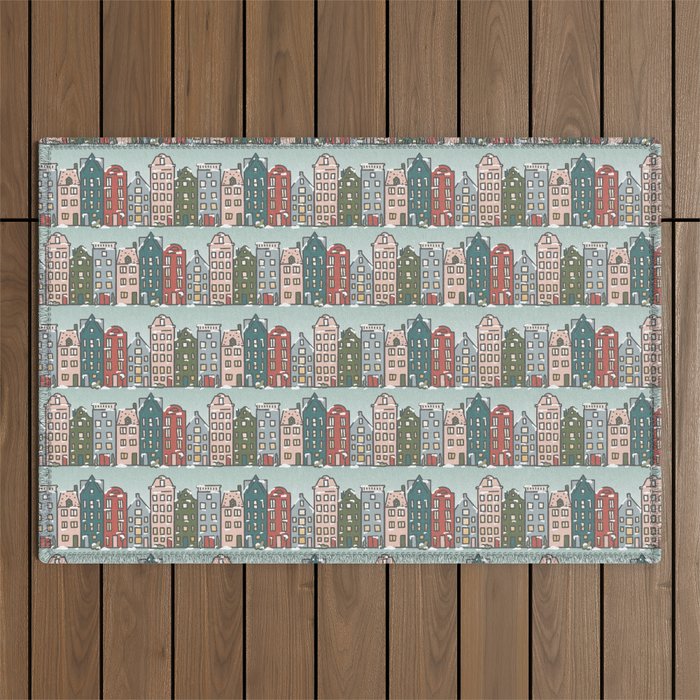 Snow Capped Row Houses Outdoor Rug Gallery Image 1