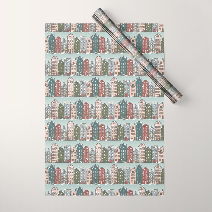 Snow Capped Row Houses Wrapping Paper Gallery Image 1