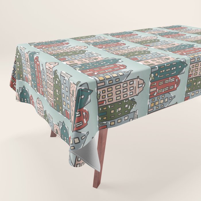 Snow Capped Row Houses Tablecloth Gallery Image 1