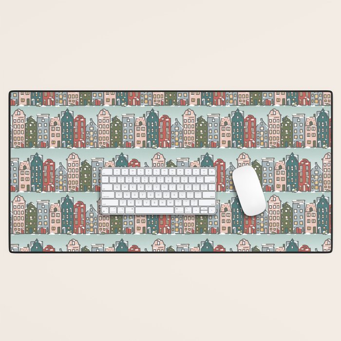 Snow Capped Row Houses Desk Mat Gallery Image 1
