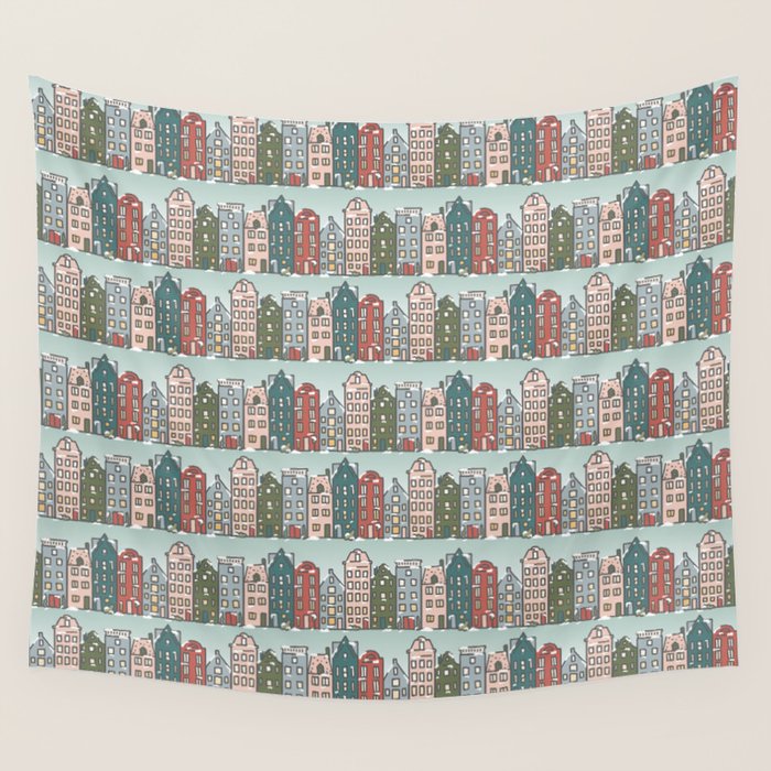 Snow Capped Row Houses Wall Tapestry Gallery Image 4