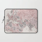 Dusty pink and cream watercolor detailed world map Madelia Laptop Sleeve Gallery Image 1