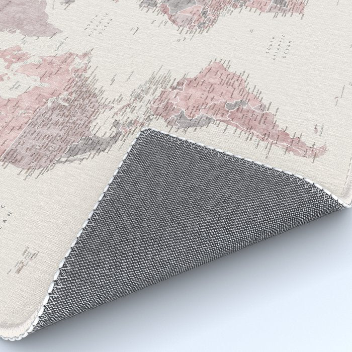 Dusty pink and cream watercolor detailed world map Madelia Rug Gallery Image 4
