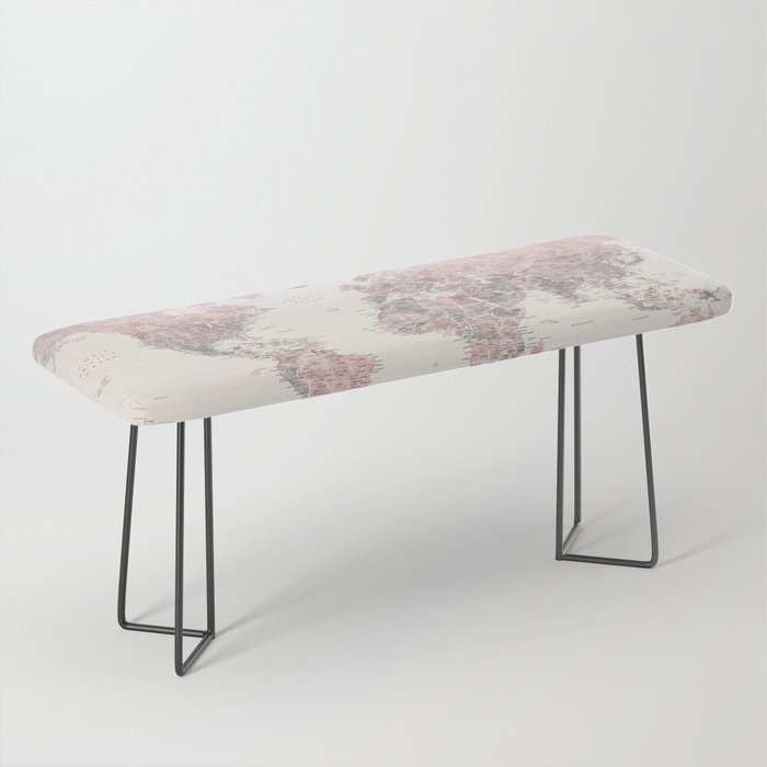 Dusty pink and cream watercolor detailed world map Madelia Bench Gallery Image 1