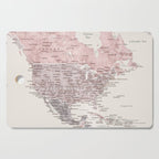 Dusty pink and cream watercolor detailed world map Madelia Cutting Board Gallery Image 1