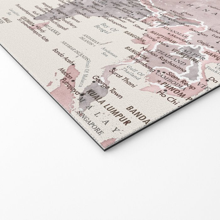 Dusty pink and cream watercolor detailed world map Madelia Welcome Mat Gallery Image 2