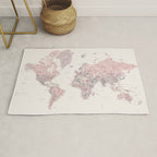 Dusty pink and cream watercolor detailed world map Madelia Rug Gallery Image 1