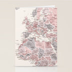 Dusty pink and cream watercolor detailed world map Madelia Stationery Card Gallery Image 2