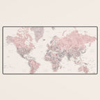 Dusty pink and cream watercolor detailed world map Madelia Desk Mat Gallery Image 3