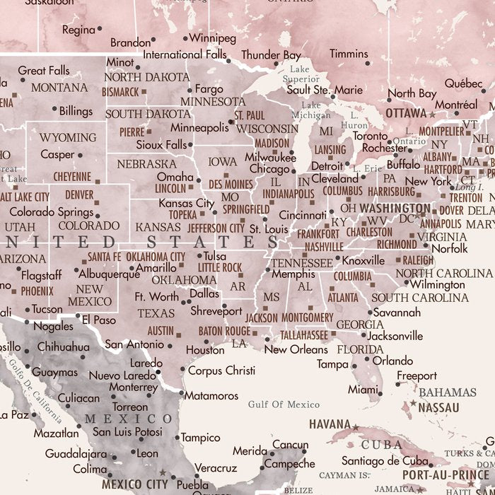 Dusty pink and cream watercolor detailed world map Madelia Coffee Mug Gallery Image 2