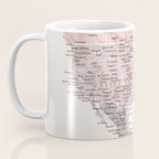 Dusty pink and cream watercolor detailed world map Madelia Coffee Mug Gallery Image 3