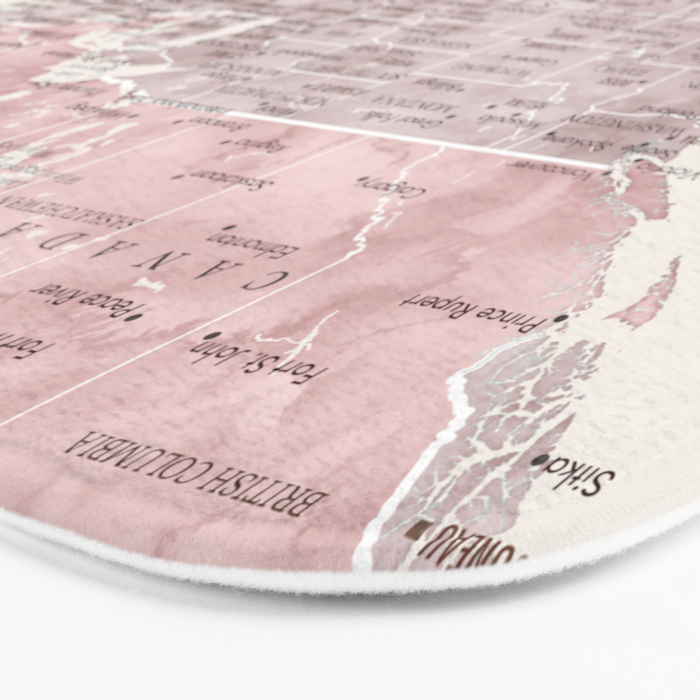 Dusty pink and cream watercolor detailed world map Madelia Bath Mat Gallery Image 3