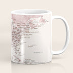 Dusty pink and cream watercolor detailed world map Madelia Coffee Mug Gallery Image 1