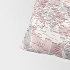 Dusty pink and cream watercolor detailed world map Madelia Pillow Sham Gallery Image 4