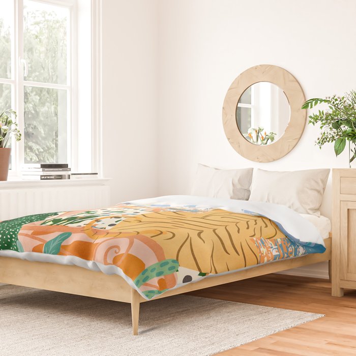 The Italian View, Woman Tiger Travel, Europe Architecture Illustration, Animals Bohemian Duvet Cover Gallery Image 2