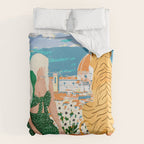 The Italian View, Woman Tiger Travel, Europe Architecture Illustration, Animals Bohemian Duvet Cover Gallery Image 6