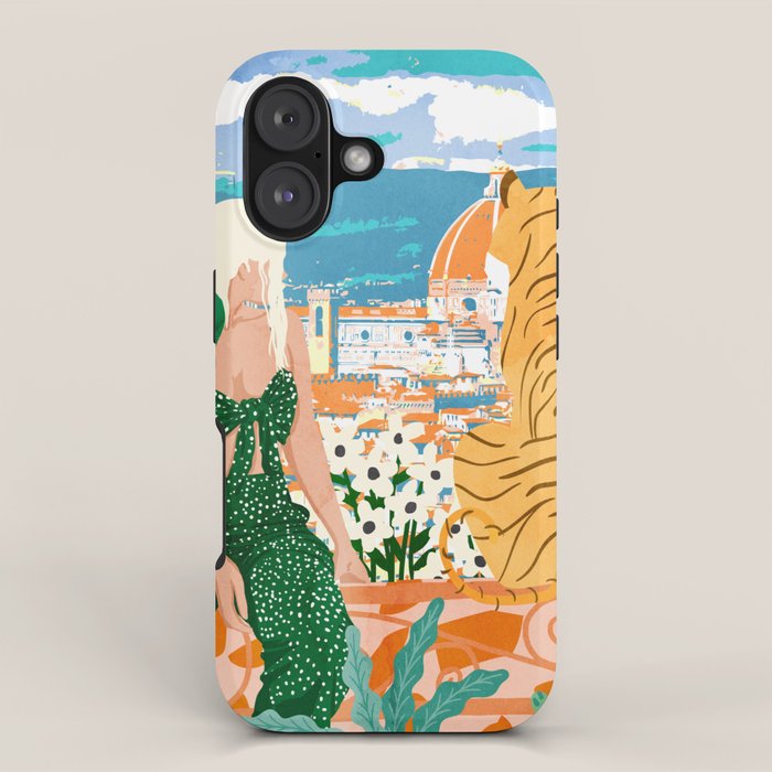 The Italian View, Woman Tiger Travel, Europe Architecture Illustration, Animals Bohemian iPhone Case Gallery Image 1