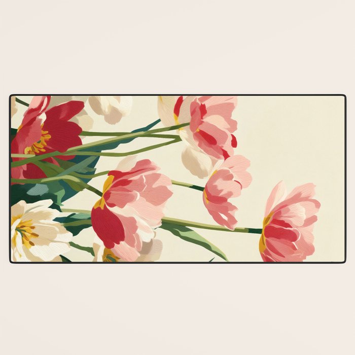 Coral Tulips in Bloom Desk Mat Gallery Image 3