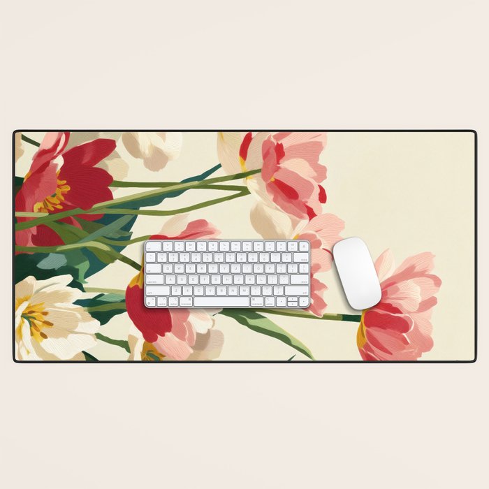 Coral Tulips in Bloom Desk Mat Gallery Image 1