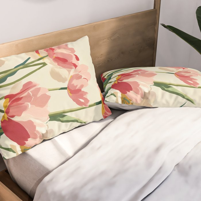 Coral Tulips in Bloom Pillow Sham Gallery Image 2