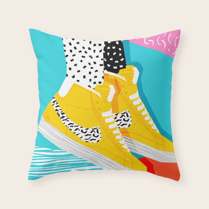 Kid You Not - memphis retro shoes fashion throwback 80s style trends minimalist art neon Throw Pillow Gallery Image 6
