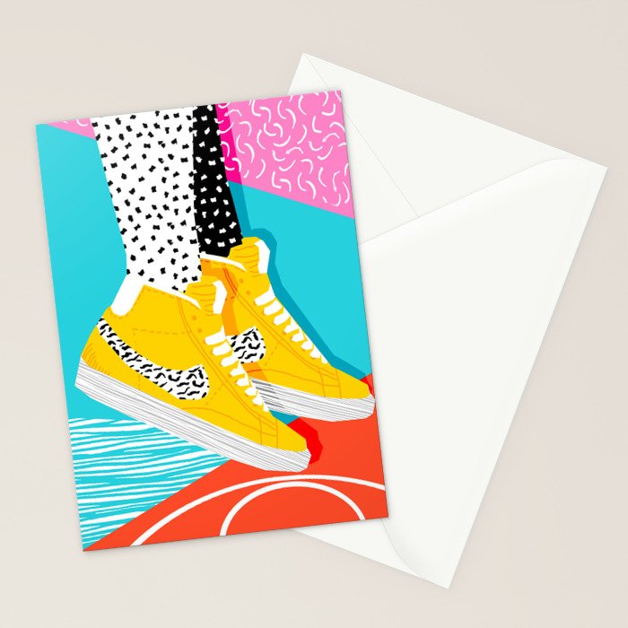 Kid You Not - memphis retro shoes fashion throwback 80s style trends minimalist art neon Stationery Card Gallery Image 2