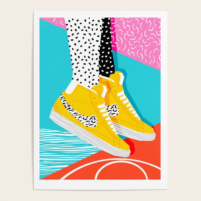 Kid You Not - memphis retro shoes fashion throwback 80s style trends minimalist art neon Poster Gallery Image 1