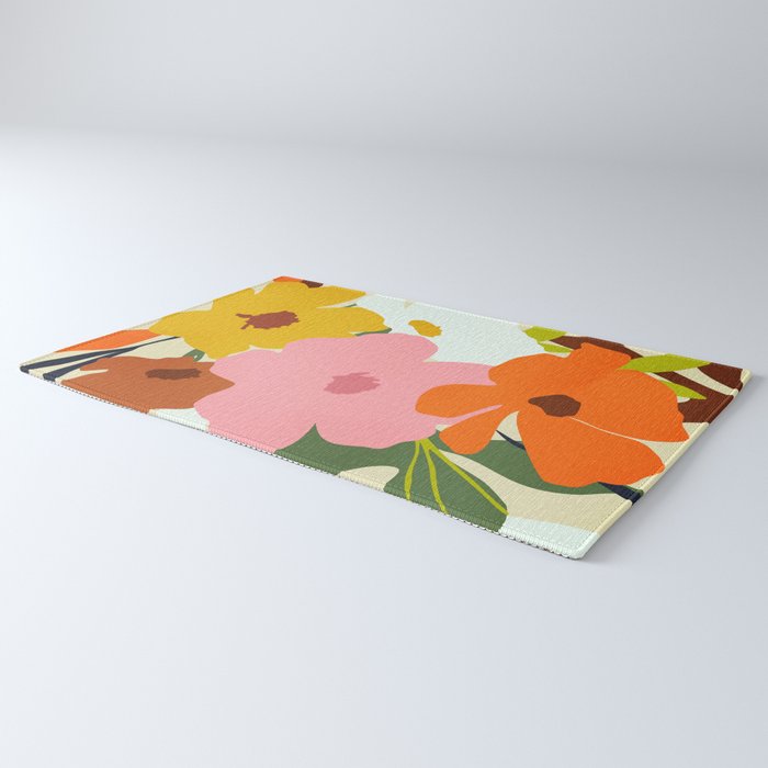 Hello Spring, Floral Nature Pastel Botanical Painting, Bohemian Mid-Century Contemporary Eclectic Plants Garden Rug Gallery Image 3