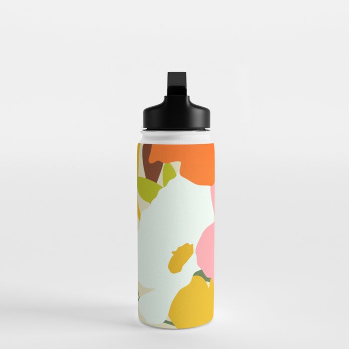 Hello Spring, Floral Nature Pastel Botanical Painting, Bohemian Mid-Century Contemporary Eclectic Plants Garden Water Bottle Gallery Image 3