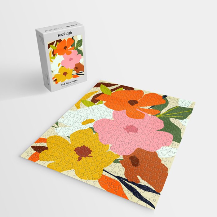 Hello Spring, Floral Nature Pastel Botanical Painting, Bohemian Mid-Century Contemporary Eclectic Plants Garden Jigsaw Puzzle Gallery Image 2