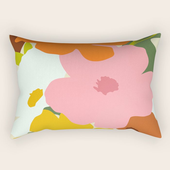 Hello Spring, Floral Nature Pastel Botanical Painting, Bohemian Mid-Century Contemporary Eclectic Plants Garden Rectangular Pillow Gallery Image 2