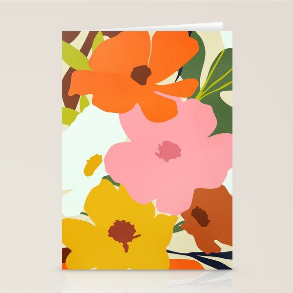 Hello Spring, Floral Nature Pastel Botanical Painting, Bohemian Mid-Century Contemporary Eclectic Plants Garden Stationery Card Gallery Image 1