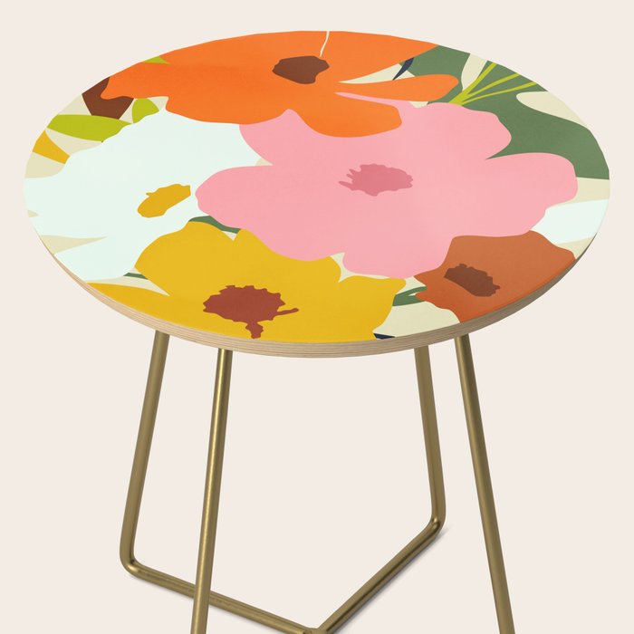 Hello Spring, Floral Nature Pastel Botanical Painting, Bohemian Mid-Century Contemporary Eclectic Plants Garden Side Table Gallery Image 2