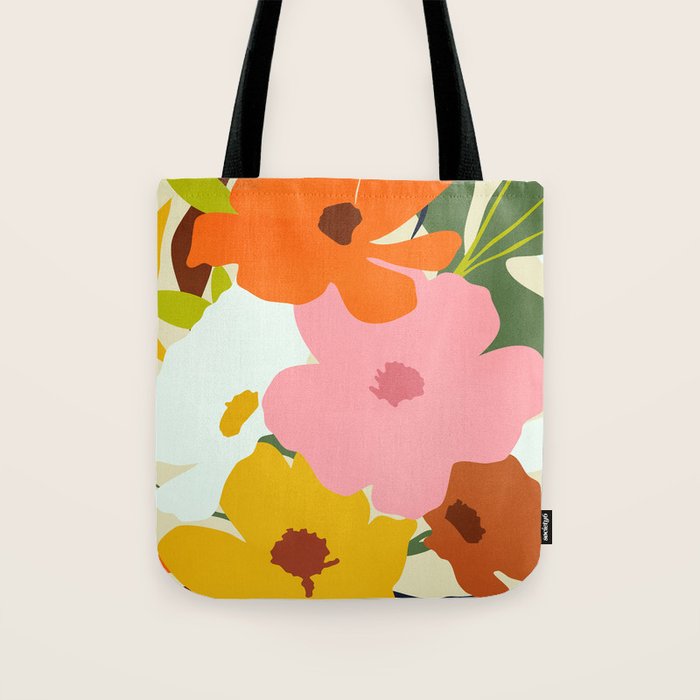 Hello Spring, Floral Nature Pastel Botanical Painting, Bohemian Mid-Century Contemporary Eclectic Plants Garden Tote Bag Gallery Image 1