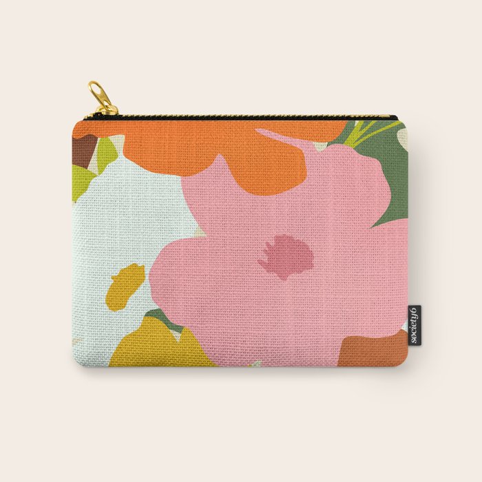 Hello Spring, Floral Nature Pastel Botanical Painting, Bohemian Mid-Century Contemporary Eclectic Plants Garden Carry All Pouch Gallery Image 1