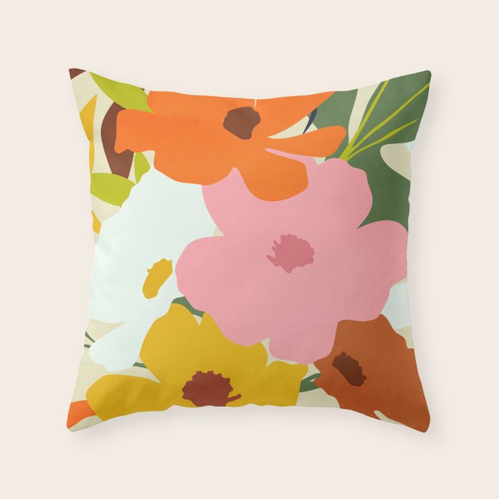 Hello Spring, Floral Nature Pastel Botanical Painting, Bohemian Mid-Century Contemporary Eclectic Plants Garden Throw Pillow Gallery Image 6