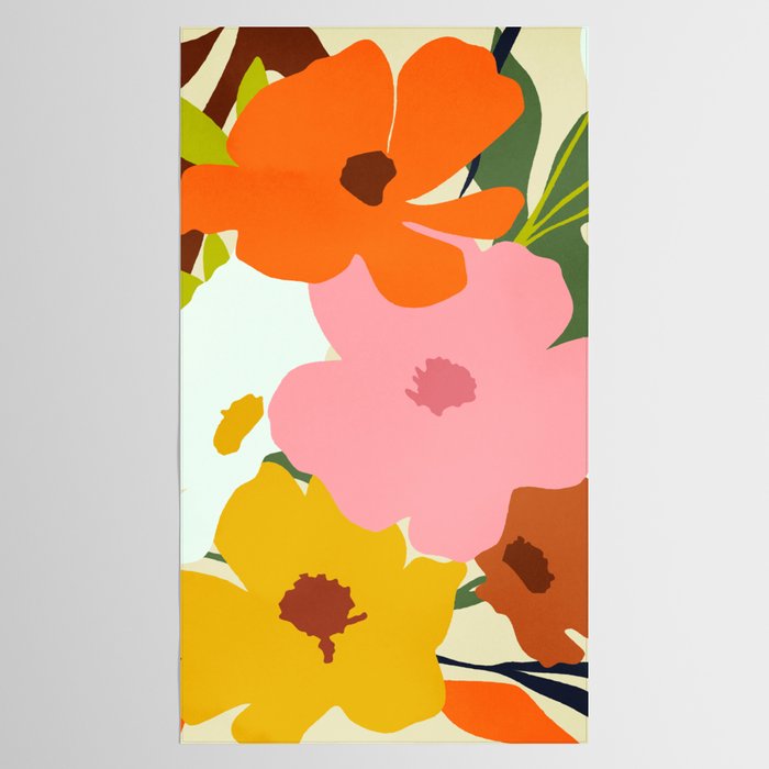 Hello Spring, Floral Nature Pastel Botanical Painting, Bohemian Mid-Century Contemporary Eclectic Plants Garden Tablecloth Gallery Image 2